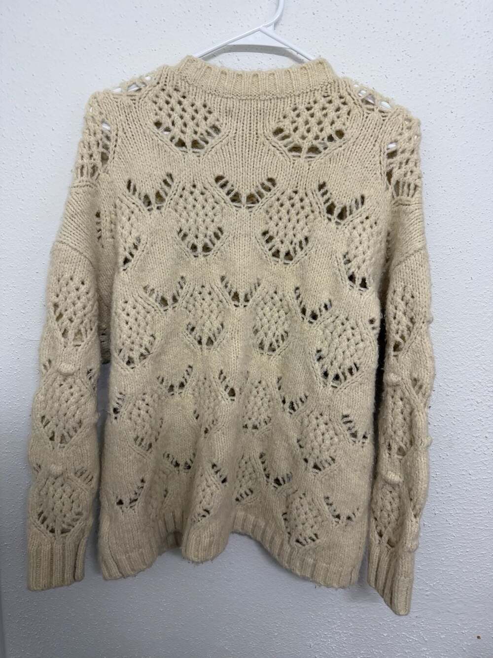 American Eagle Cream Pointelle Bobble Knit Sweater Size S - Picture 2 of 4